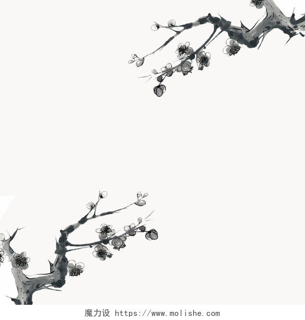 简约中国风水墨树枝背景白色